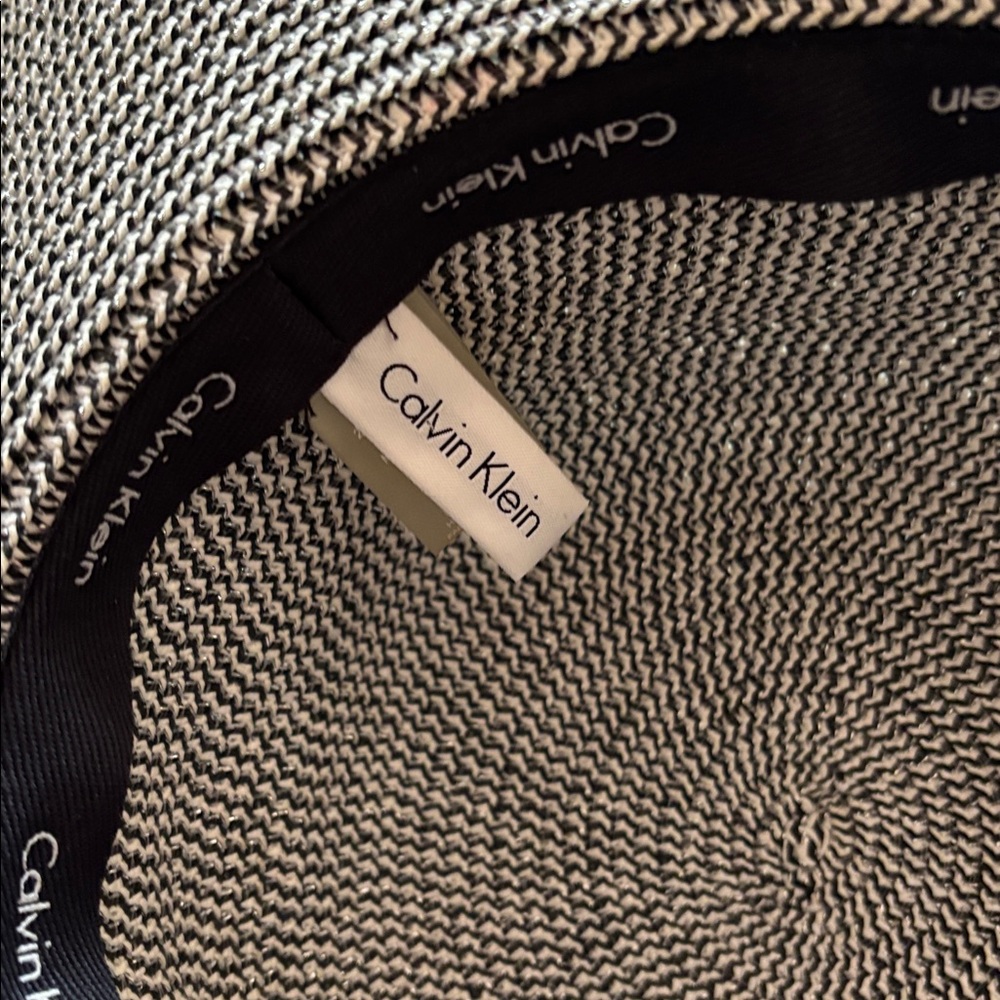 Calvin Klein Monochrome Patterned wide Rim Sun Hat with silver threads - Picture 6 of 10